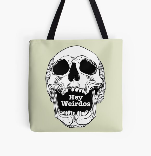 Morbid Podcast. Hey Weirdos skull All Over Print Tote Bag RB1506 product Offical Morbid Podcast Merch